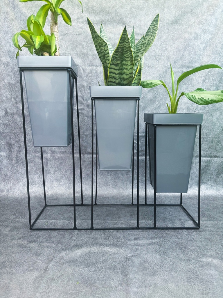 Base Negra Triple Matera Conica Gris